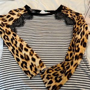 NWT cheetah and black stripes long sleeve top.